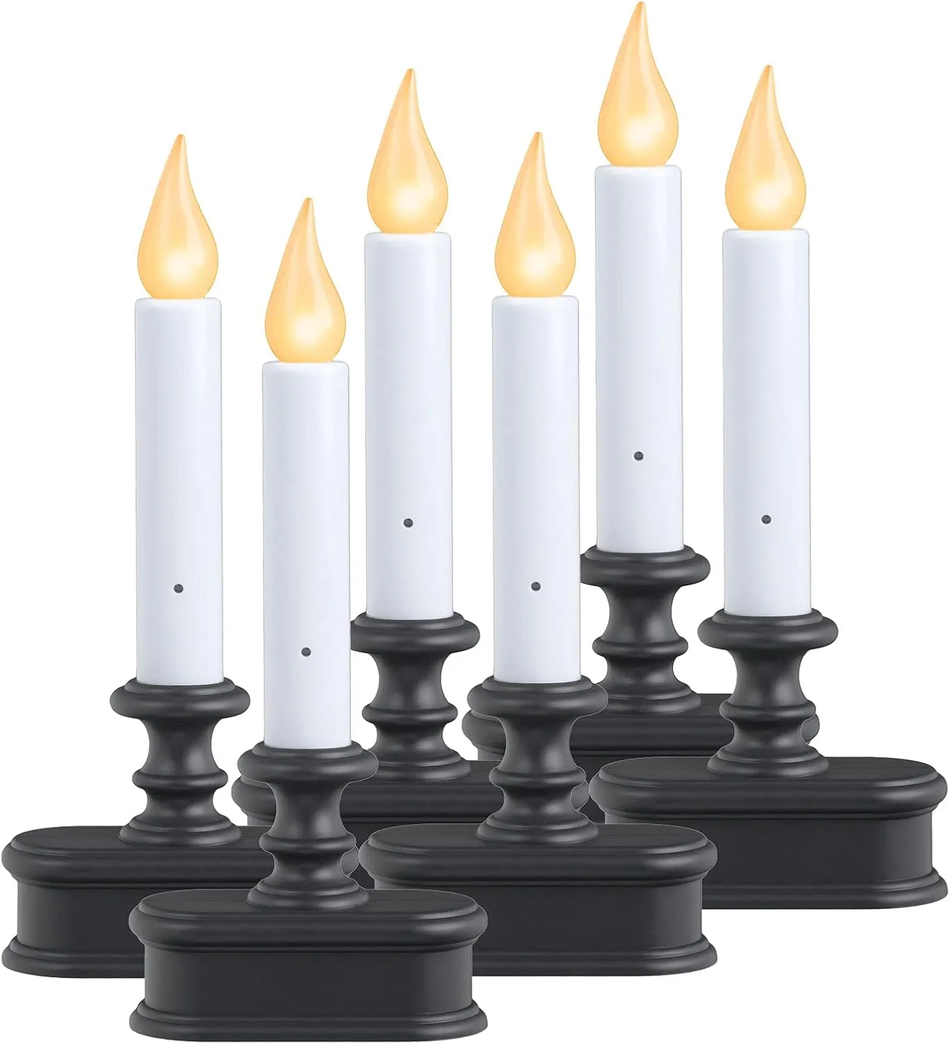 FPC1221A-6 Battery Operated LED Dusk to Dawn Window Candle with Amber Steady On or Flicker Flame, Black/Antique Bronze Pack of 6