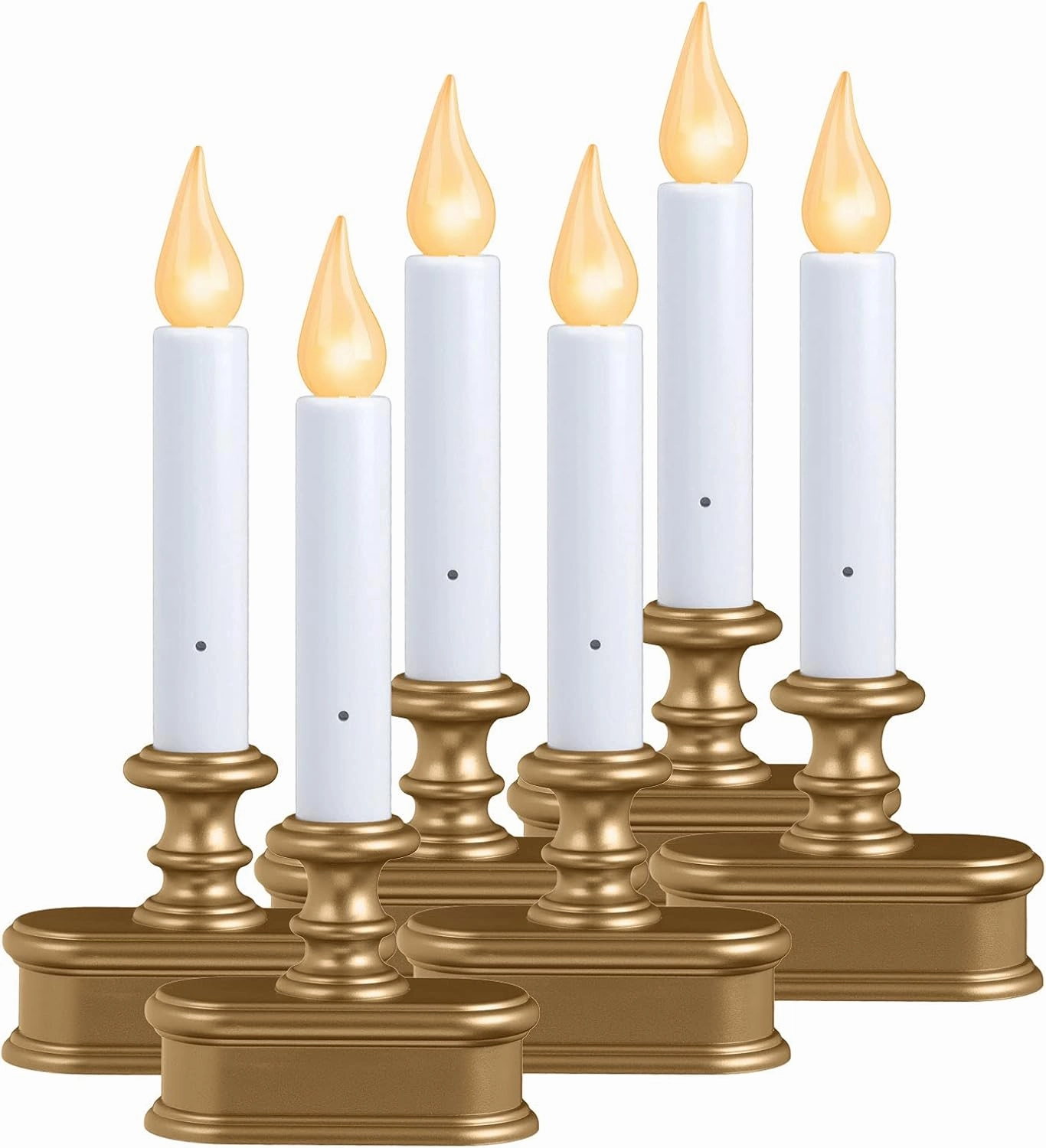 FPC1221B-6 Battery Operated LED Dusk to Dawn Window Candle with Amber Steady On or Flicker Flame, Gold/Brass Pack of 6