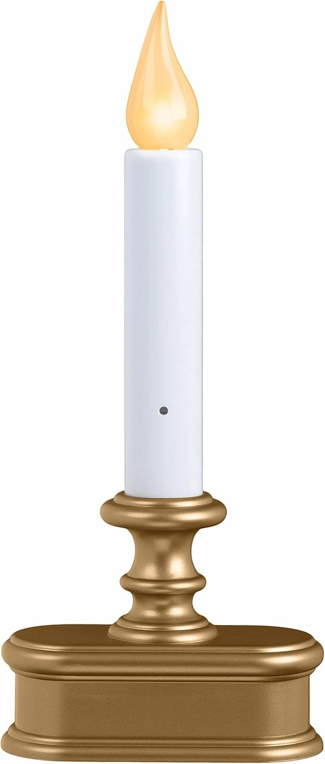 FPC1221B-6 Battery Operated LED Dusk to Dawn Window Candle with Amber Steady On or Flicker Flame, Gold/Brass Pack of 6