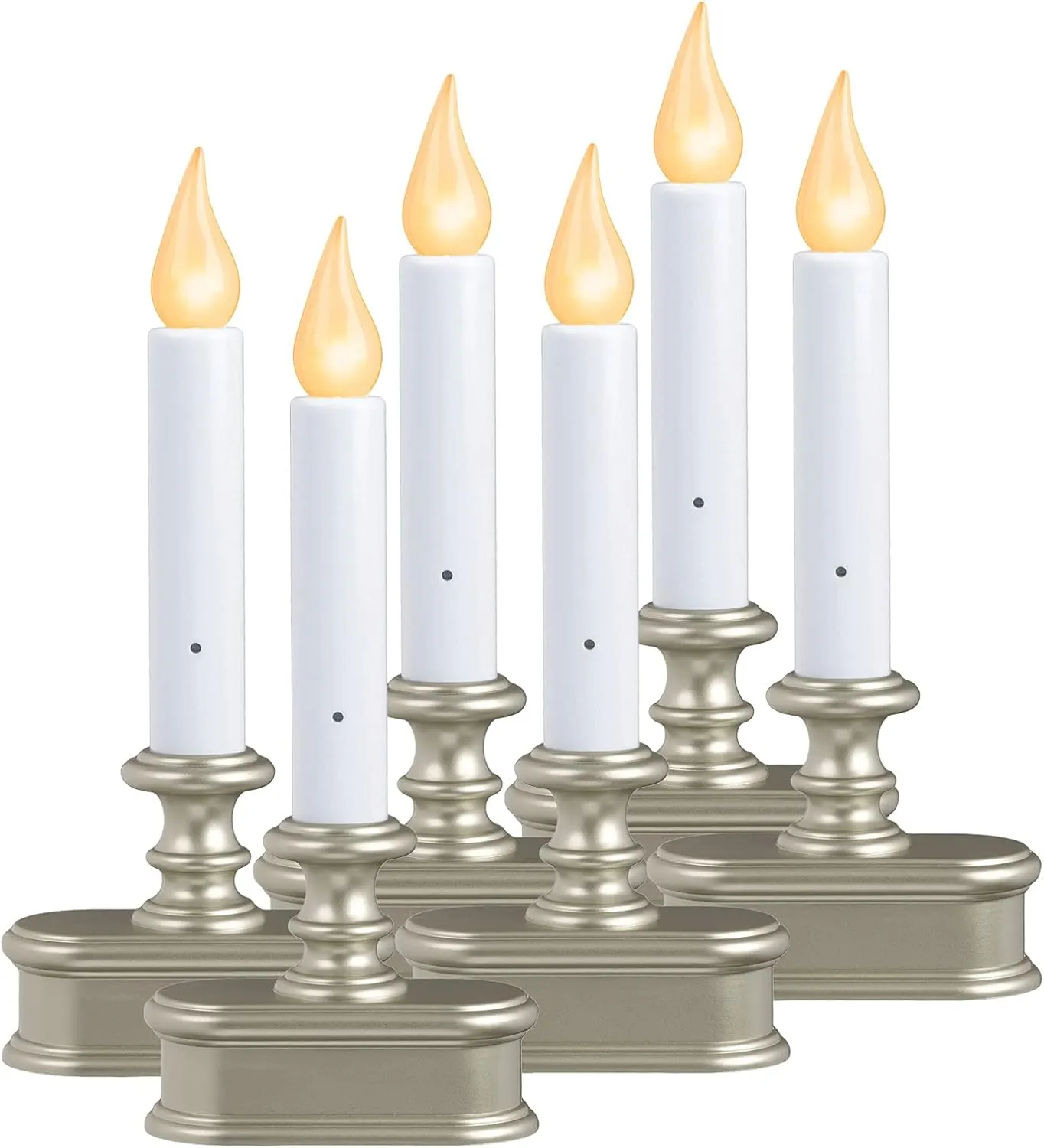 FPC1221P-R6 Battery Operated LED Dusk to Dawn Window Candle with Amber Steady On or Flicker Flame,Pewter/Silver Pack of 6