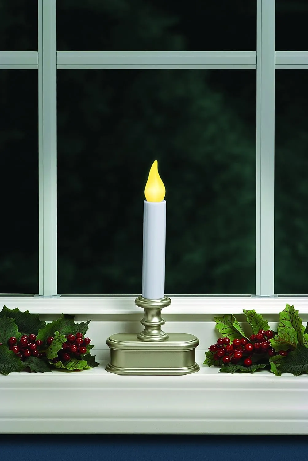 FPC1221P-R6 Battery Operated LED Dusk to Dawn Window Candle with Amber Steady On or Flicker Flame,Pewter/Silver Pack of 6