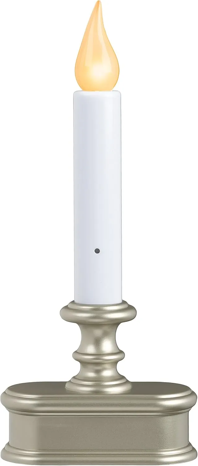 FPC1221P-R6 Battery Operated LED Dusk to Dawn Window Candle with Amber Steady On or Flicker Flame,Pewter/Silver Pack of 6