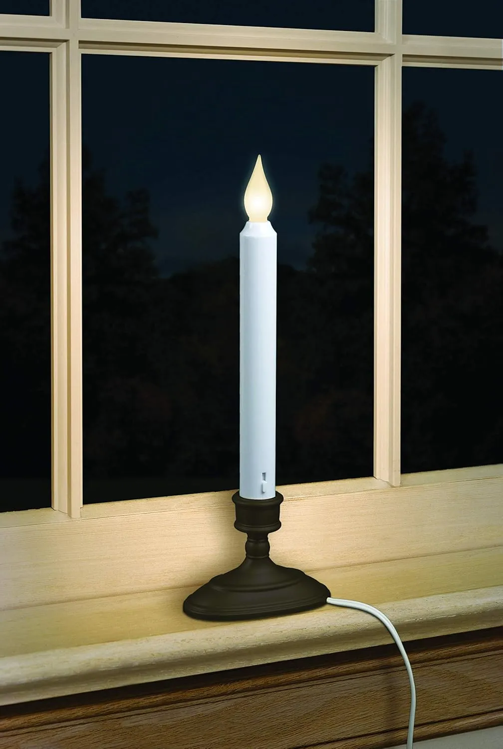 FPC1370A 11 Inch Electric Plug-in Flameless Window Candle with Tilt to Change Flame Color and Dusk to Dawn Light Sensor Timer, Antique Bronze/Black