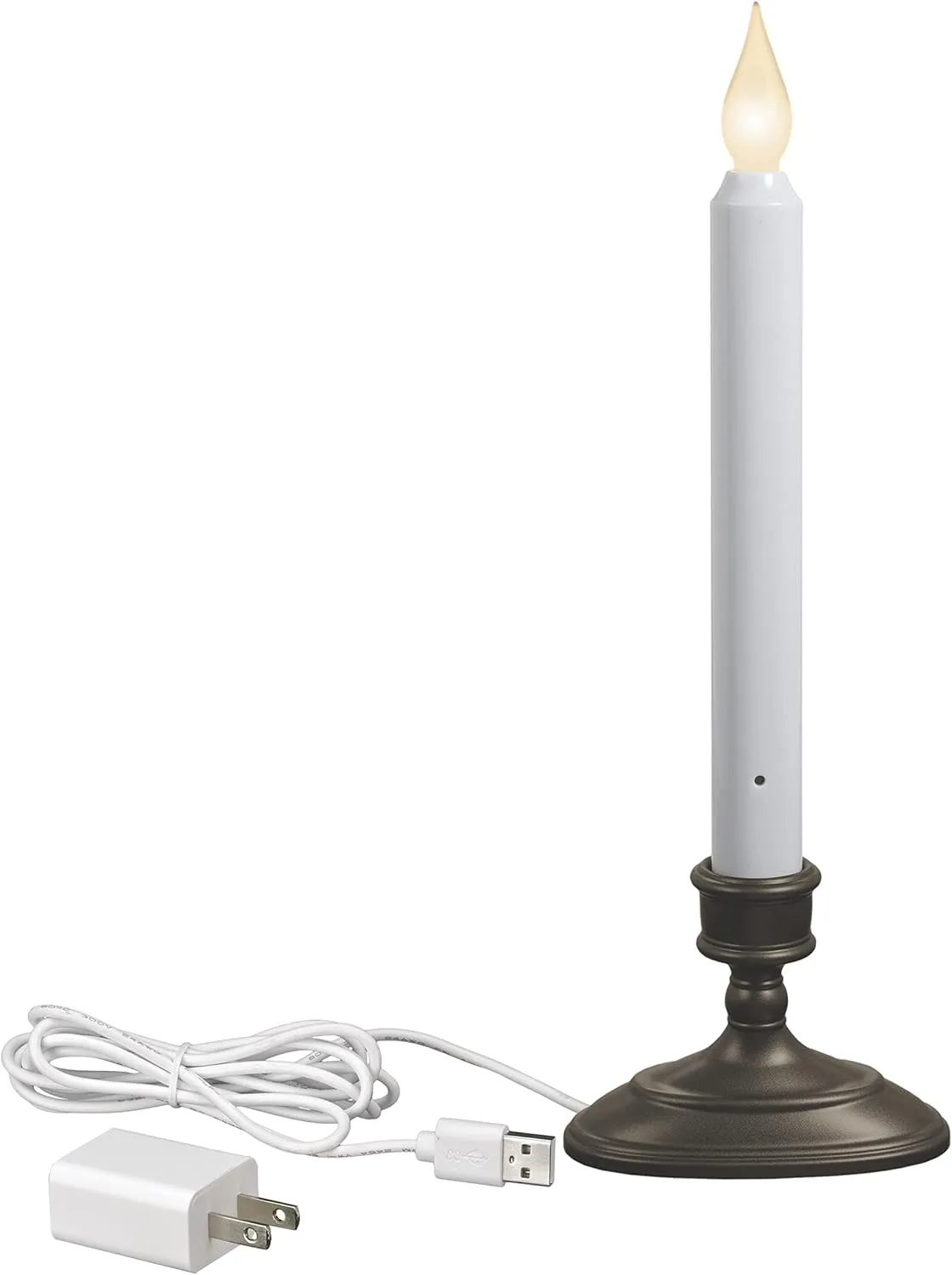 FPC1370A 11 Inch Electric Plug-in Flameless Window Candle with Tilt to Change Flame Color and Dusk to Dawn Light Sensor Timer, Antique Bronze/Black