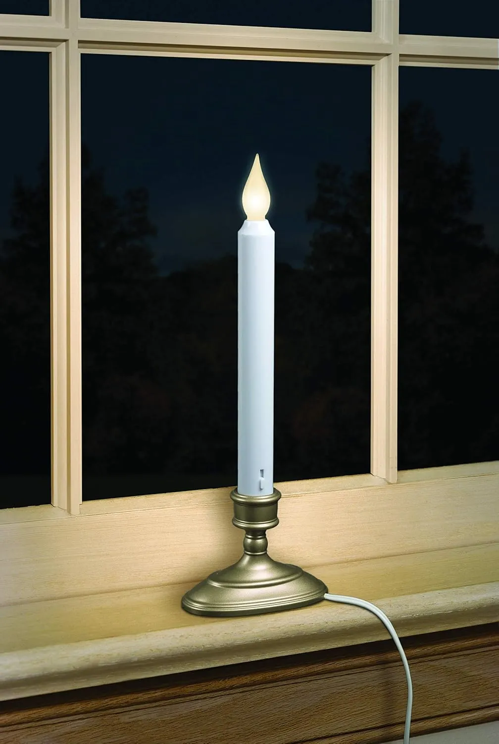 FPC1370P 11 Inch Electric Plug-in Flameless Window Candle with Tilt to Change Flame Color and Dusk to Dawn Light Sensor Timer, Pewter/Sliver
