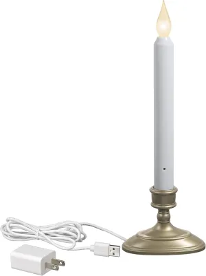 FPC1370P 11 Inch Electric Plug-in Flameless Window Candle with Tilt to Change Flame Color and Dusk to Dawn Light Sensor Timer, Pewter/Sliver