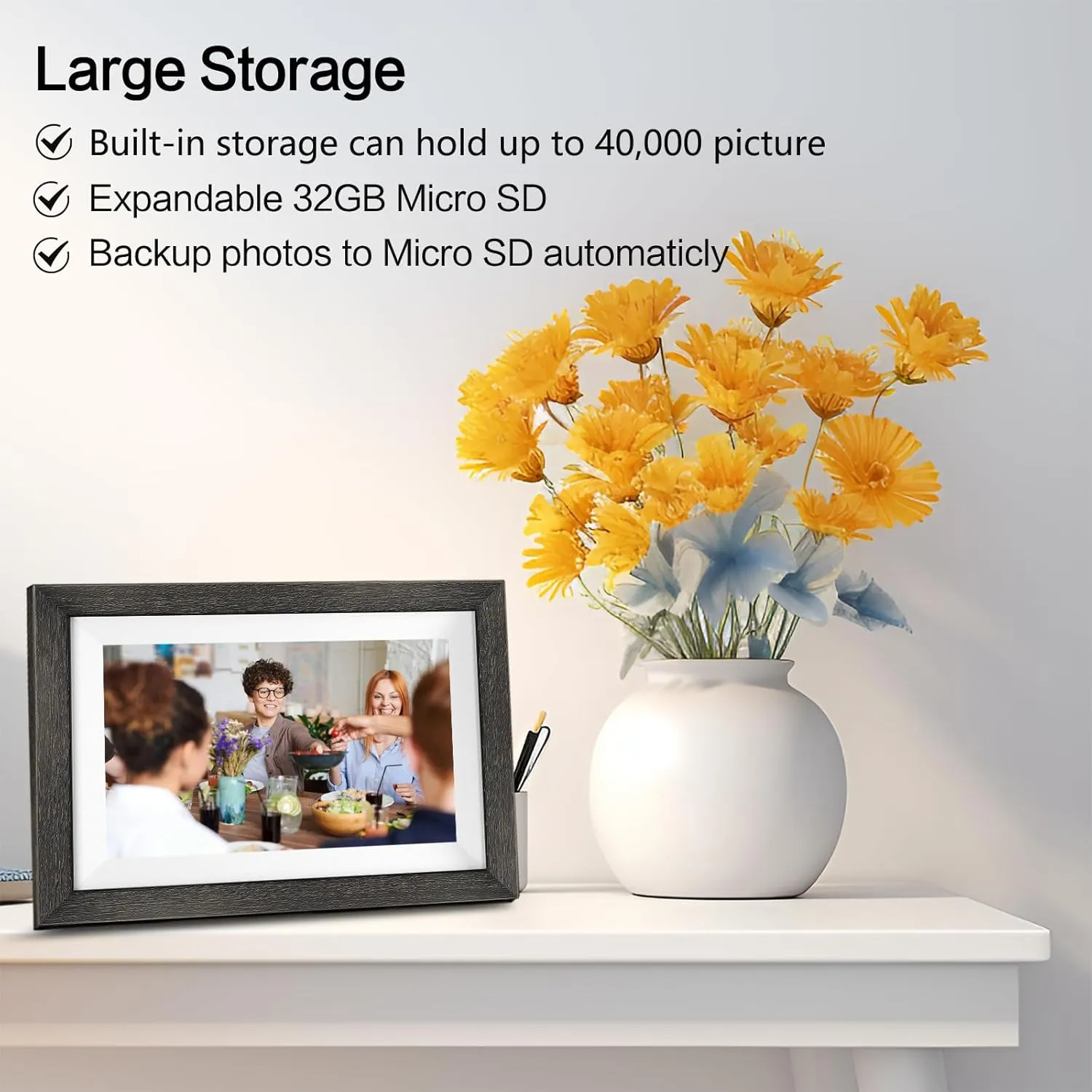 Frameo Digital Photo Frame,10.1 Inch WiFi Smart Digital Picture Frame with HD IPS Touch Screen,Auto-Rotate,Send Pictures from Anywhere via Frameo APP(Wood Effect)