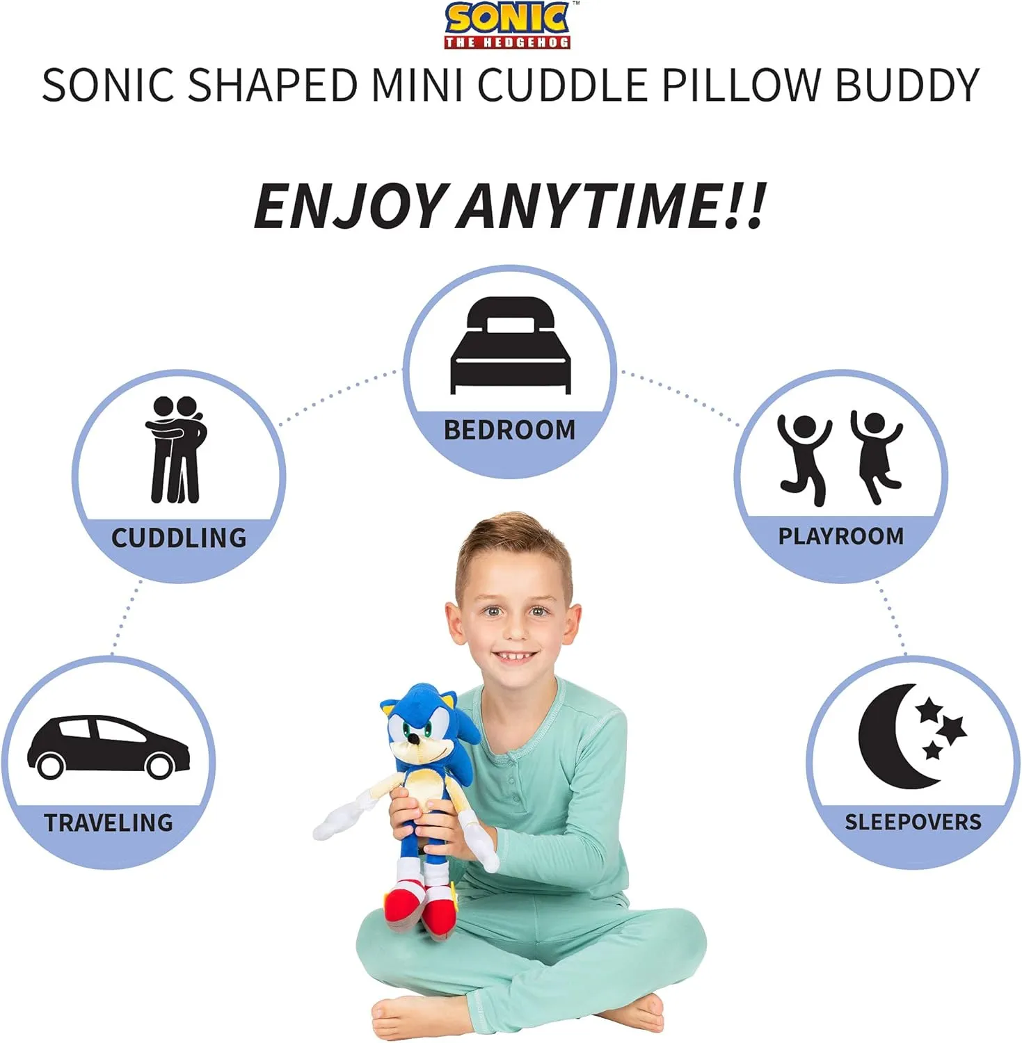Franco Sonic The Hedgehog Anime Kids Bedding Twin/Full Comforter with Twin Sheet Set and Cuddle Pillow, 5 Piece Bedroom Set (Official Sega Licensed Product)