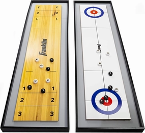 Franklin Sports 2-in-1 Shuffleboard Table and Curling Set - Portable Tabletop Set Includes 8 Rolling Mini Pucks - 45"
