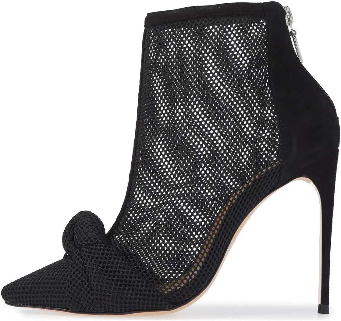 FSJ Women Fashion High Heel Ankle Boots with Rivets Closed Pointed Toe Stilettos Zipper Unique Style Shoes Size 4-15 M US