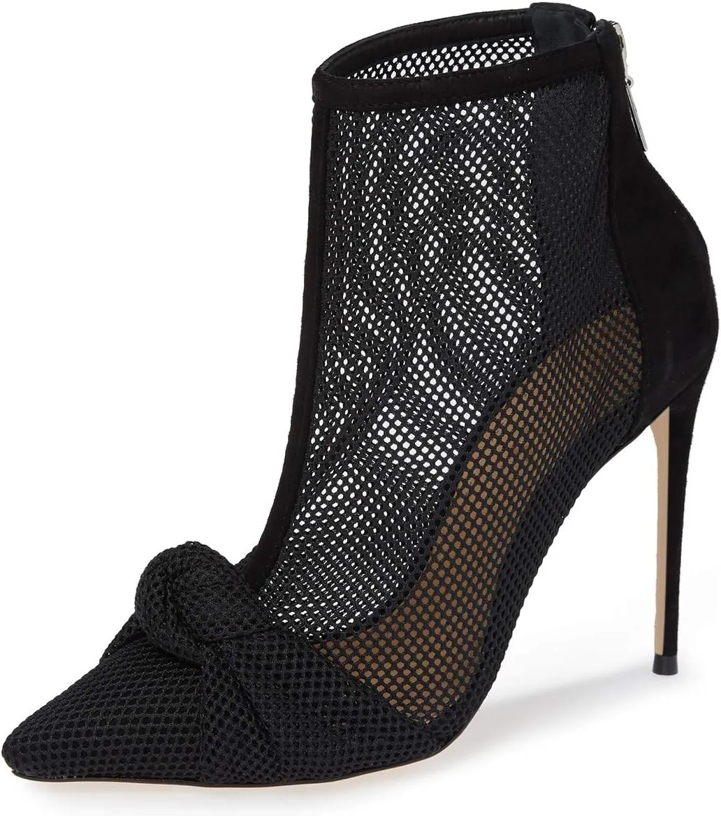 FSJ Women Fashion High Heel Ankle Boots with Rivets Closed Pointed Toe Stilettos Zipper Unique Style Shoes Size 4-15 M US