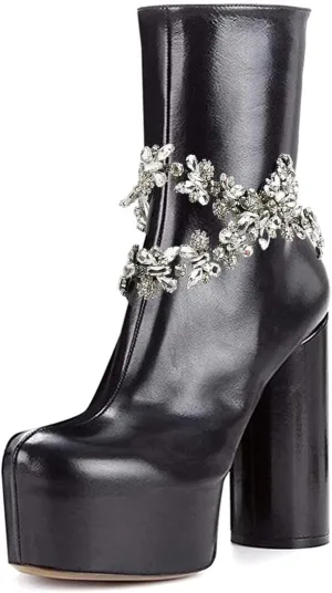 FSJ Women Gorgeous Platform Ankle Boots Closed Round Toe Chunky High Heel Pull On Shoes Size 4-15 US