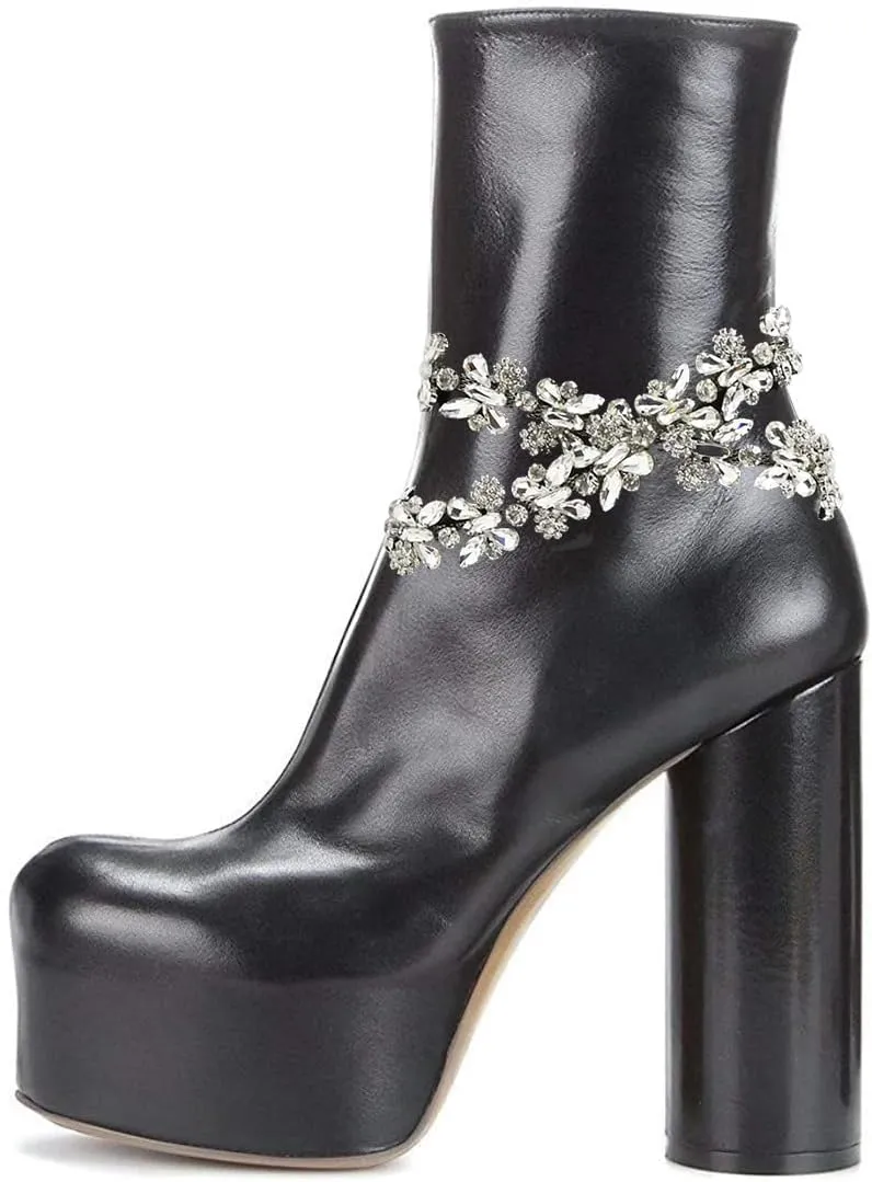 FSJ Women Gorgeous Platform Ankle Boots Closed Round Toe Chunky High Heel Pull On Shoes Size 4-15 US
