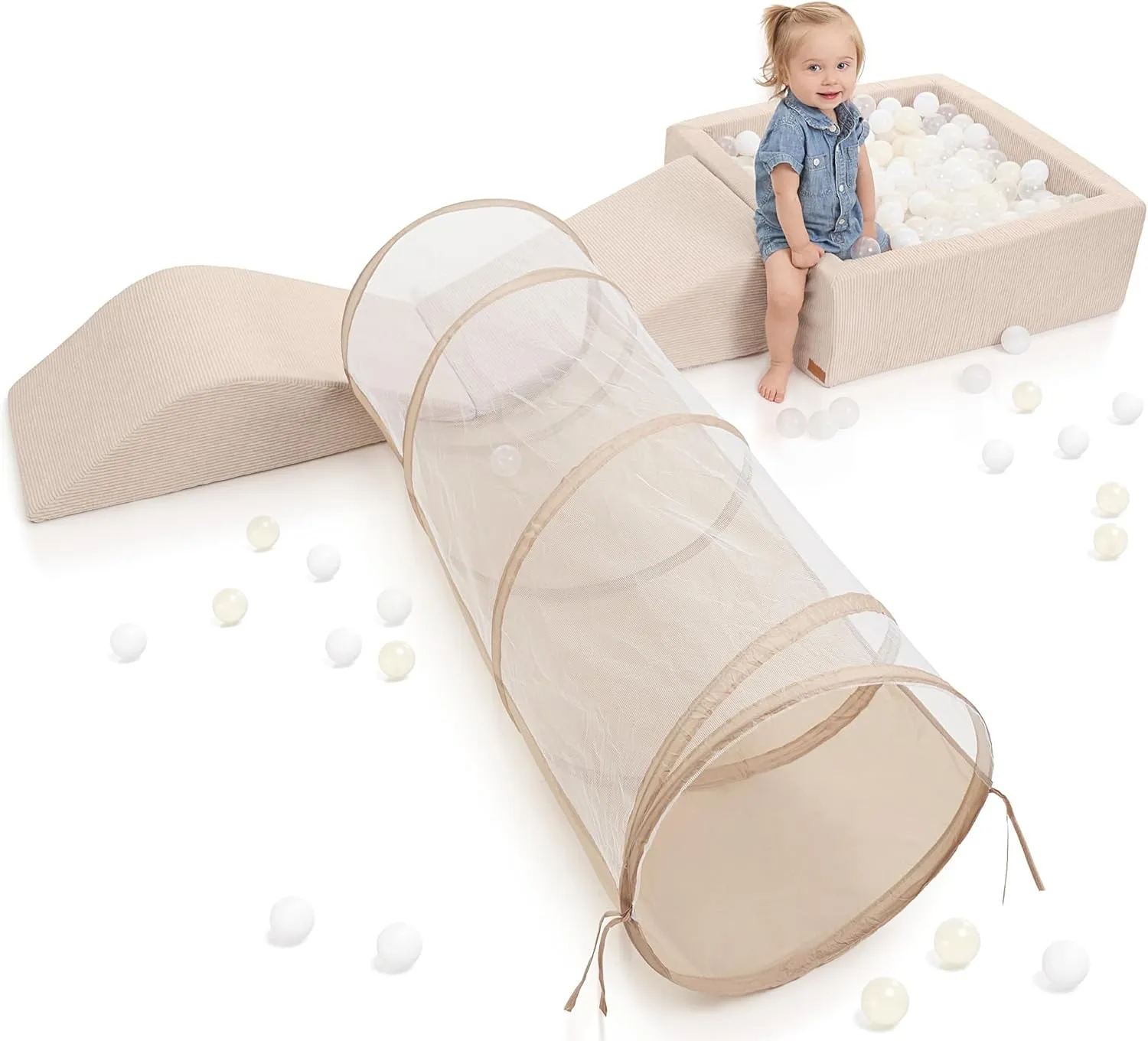 Fun Climbing Toy Set for Toddlers Aged 1-3 - Incl. Crawl Through Tunnel, Large Ball Pit & Climbing Blocks for Unlimited Indoor Fun - Perfect Foam Play Gym for Baby/Kids to Safely Learn New Skills