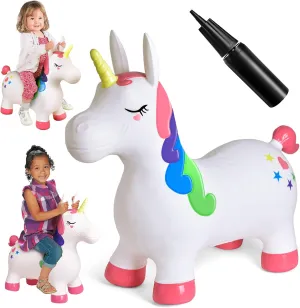 FUN LITTLE TOYS Bouncy Horse Unicorn Toys - Inflatable Unicorn Toys for Girls, Bouncy Pals for Toddlers 3-6 - Animal Bouncer for Outdoor Toddler Toys