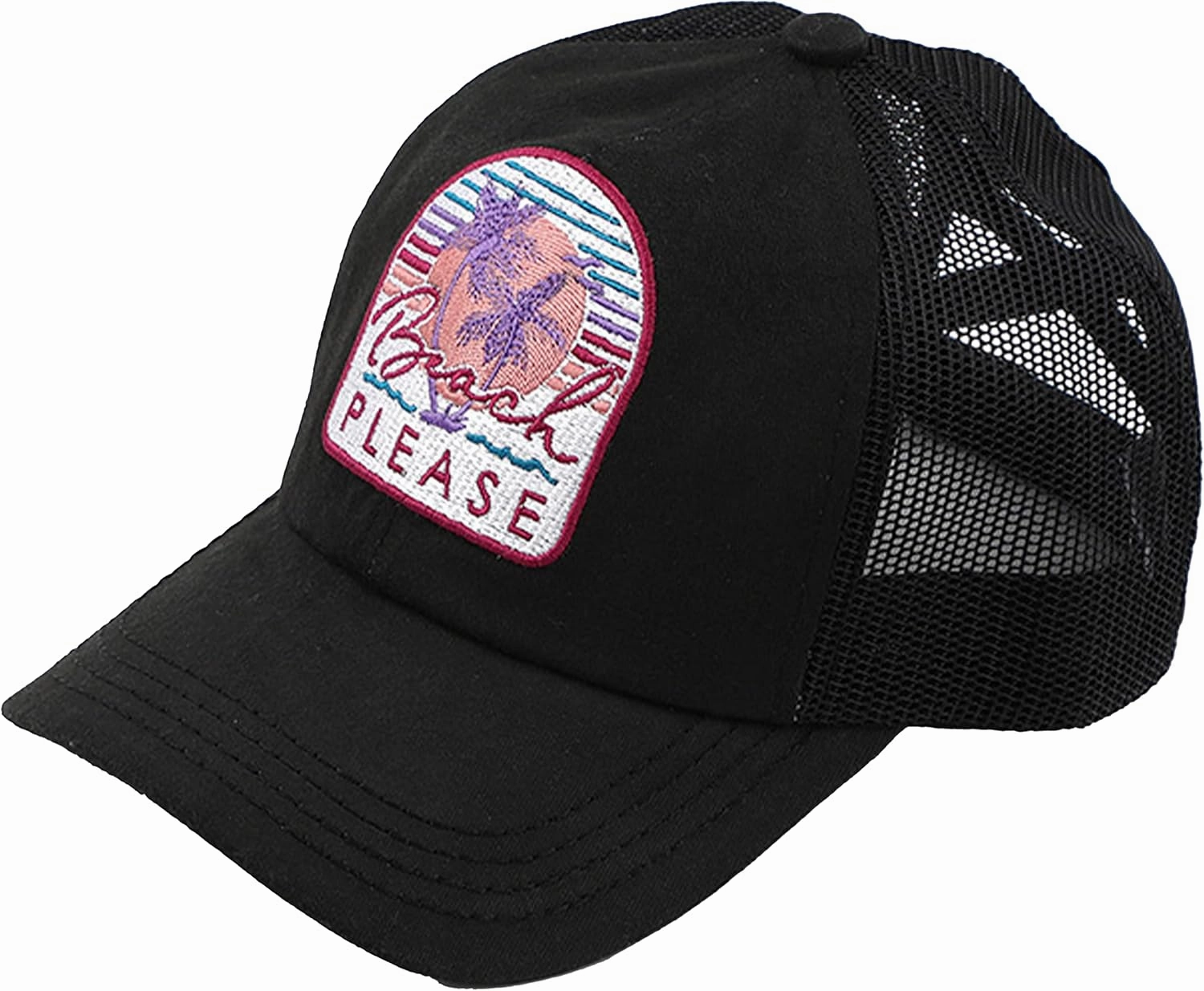 Funky Junque Women's Distressed Ponytail Mesh Trucker Cap - Criss Cross Elastic Bands