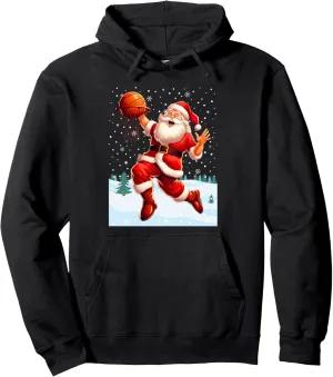 Funny Christmas Basketball Ball Santa Claus Slam Dunk Sports Pullover Hoodie