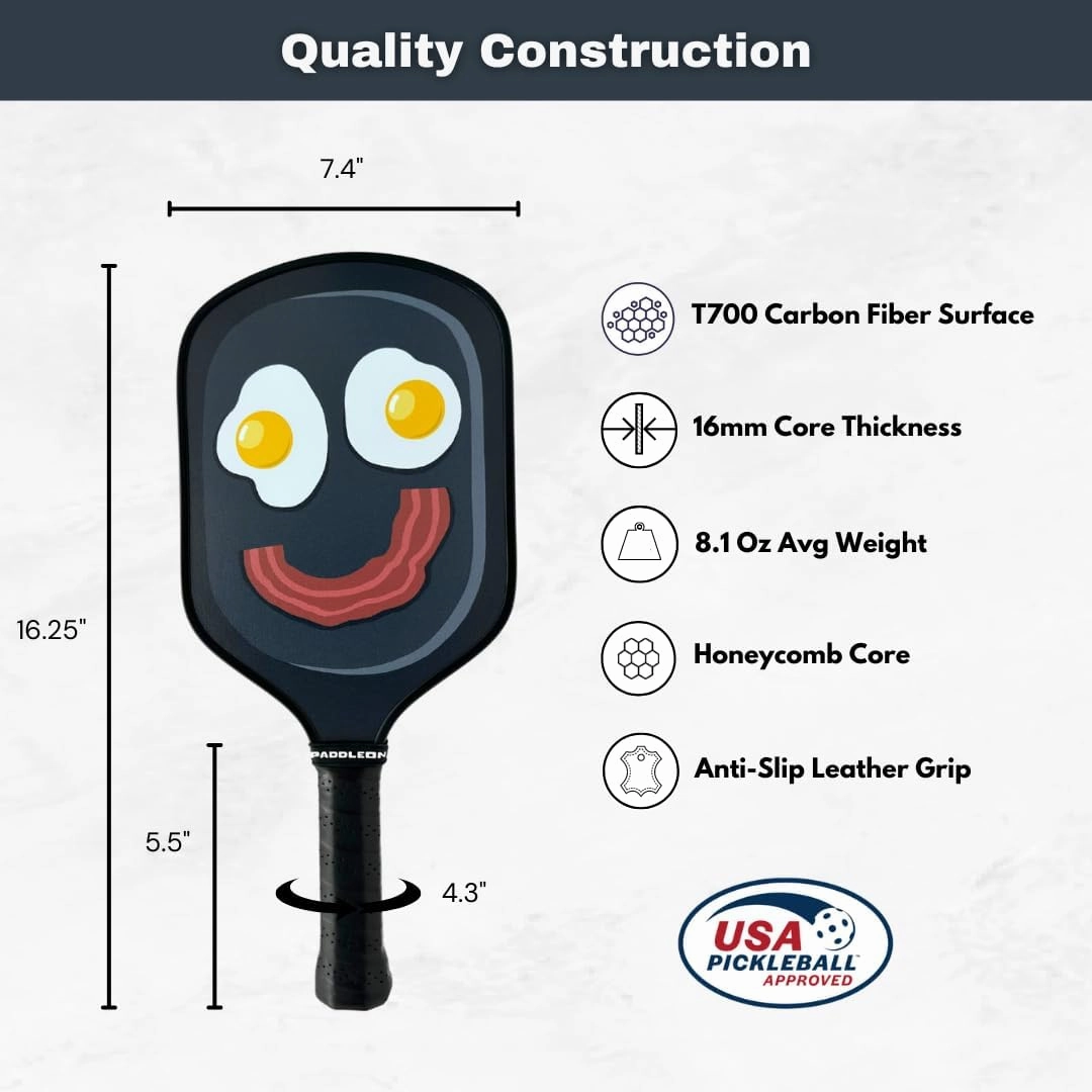 Funny Pickleball Paddles | USAPA Approved Paddle | T700 Carbon Fiber Surface | Propropylene Honeycomb Core | Non-Slip Cushion Grip | Single Paddle | High Grit & Spin | Fun Design