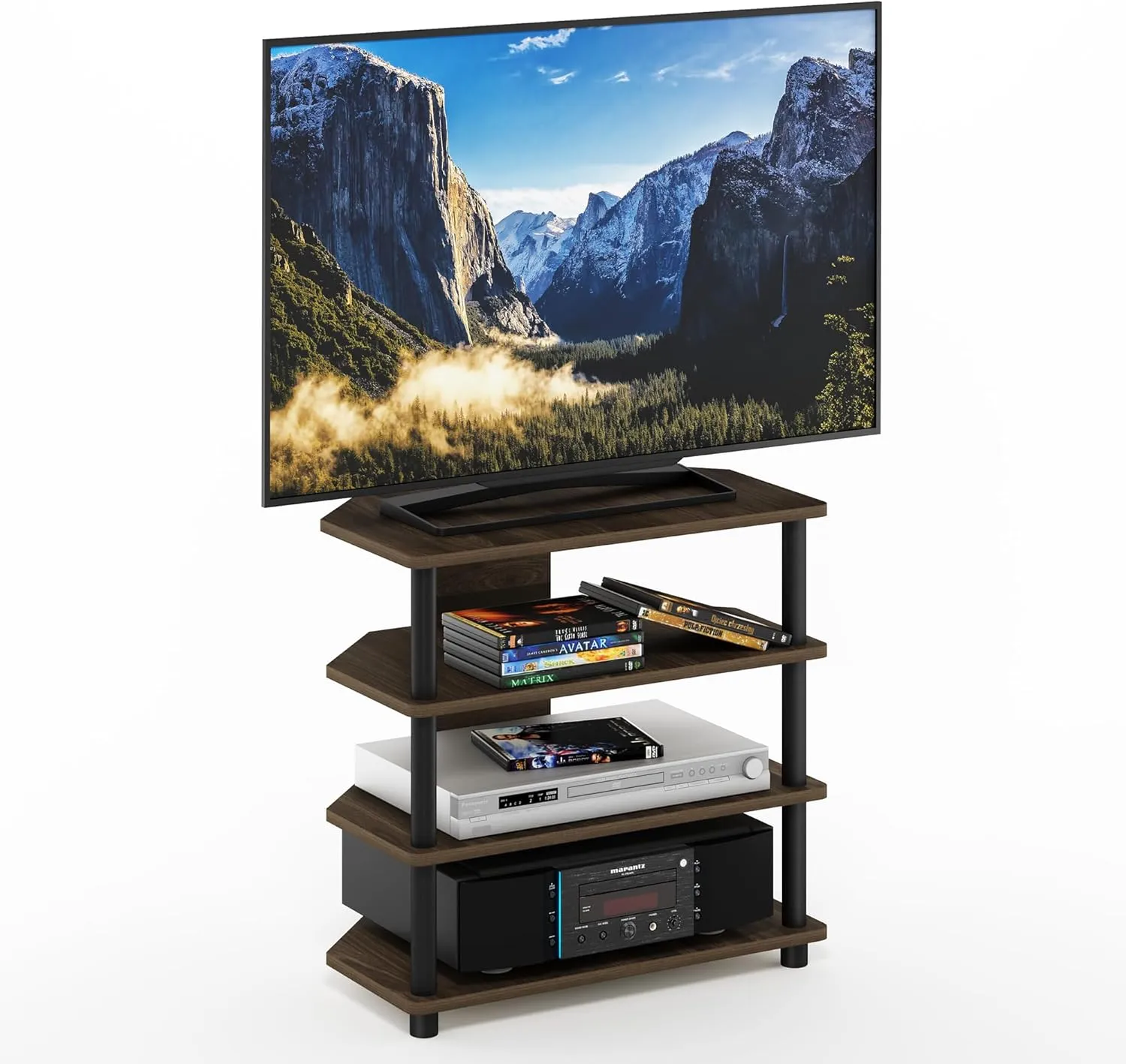 Furinno Turn-N-Tube Easy Assembly 4-Tier Petite Entertainment Center / TV Stand / TV Unit / TV Desk, Columbia Walnut/Black