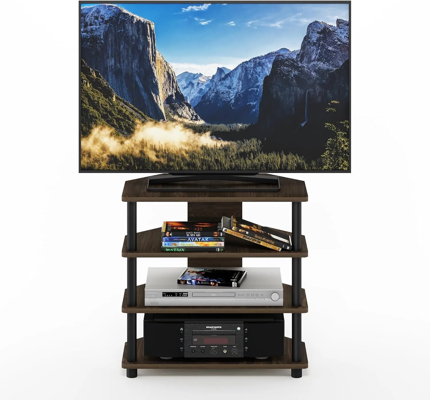 Furinno Turn-N-Tube Easy Assembly 4-Tier Petite Entertainment Center / TV Stand / TV Unit / TV Desk, Columbia Walnut/Black