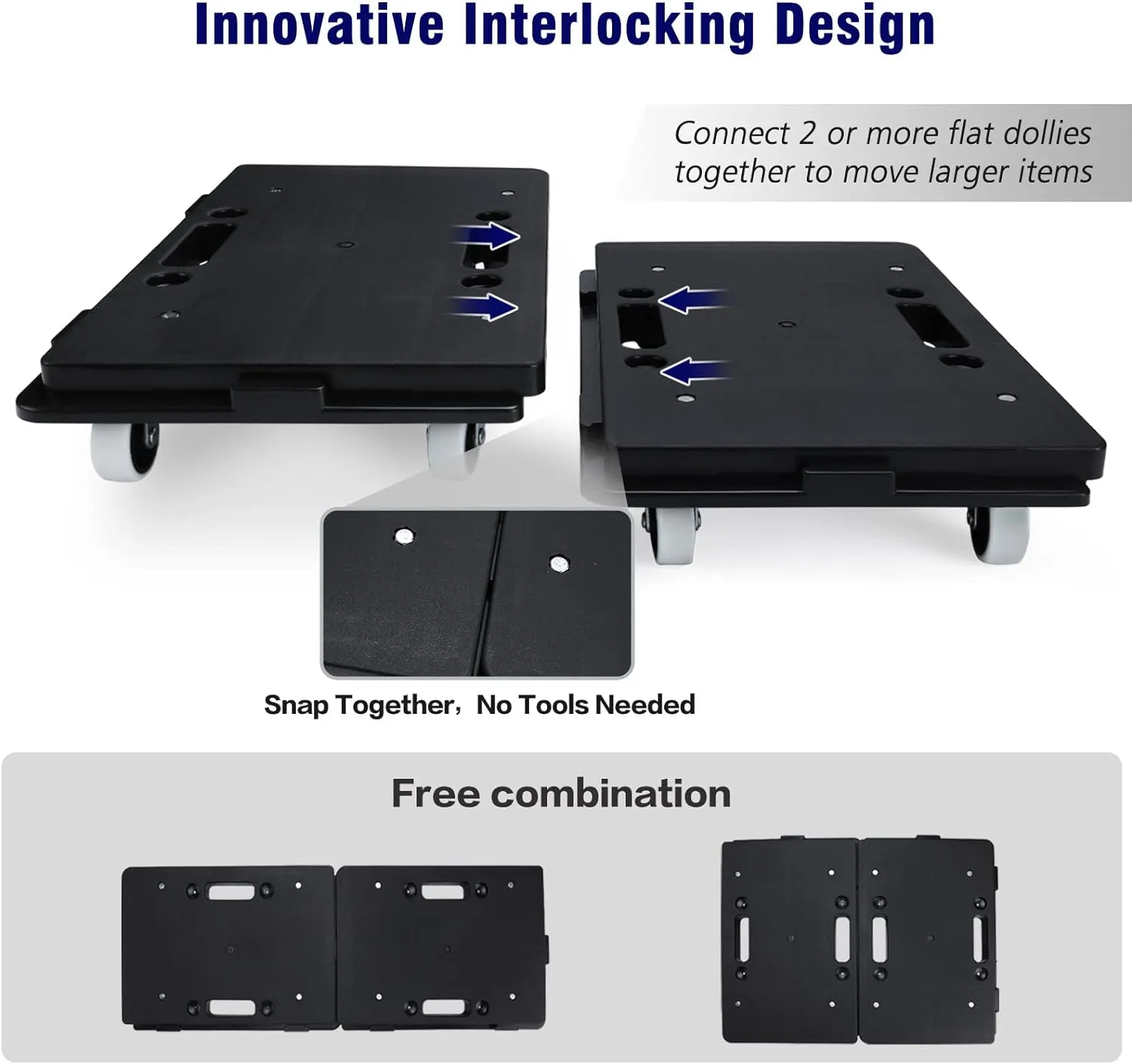 Furniture Dolly, 2 Pack Moving Dolly Connectable, 15.63 x 10.23 inch, 500 Lbs Capacity, Furniture Movers 4 Wheels Heavy Duty, Small Flat Dolly Cart, Portable and Light Dollies