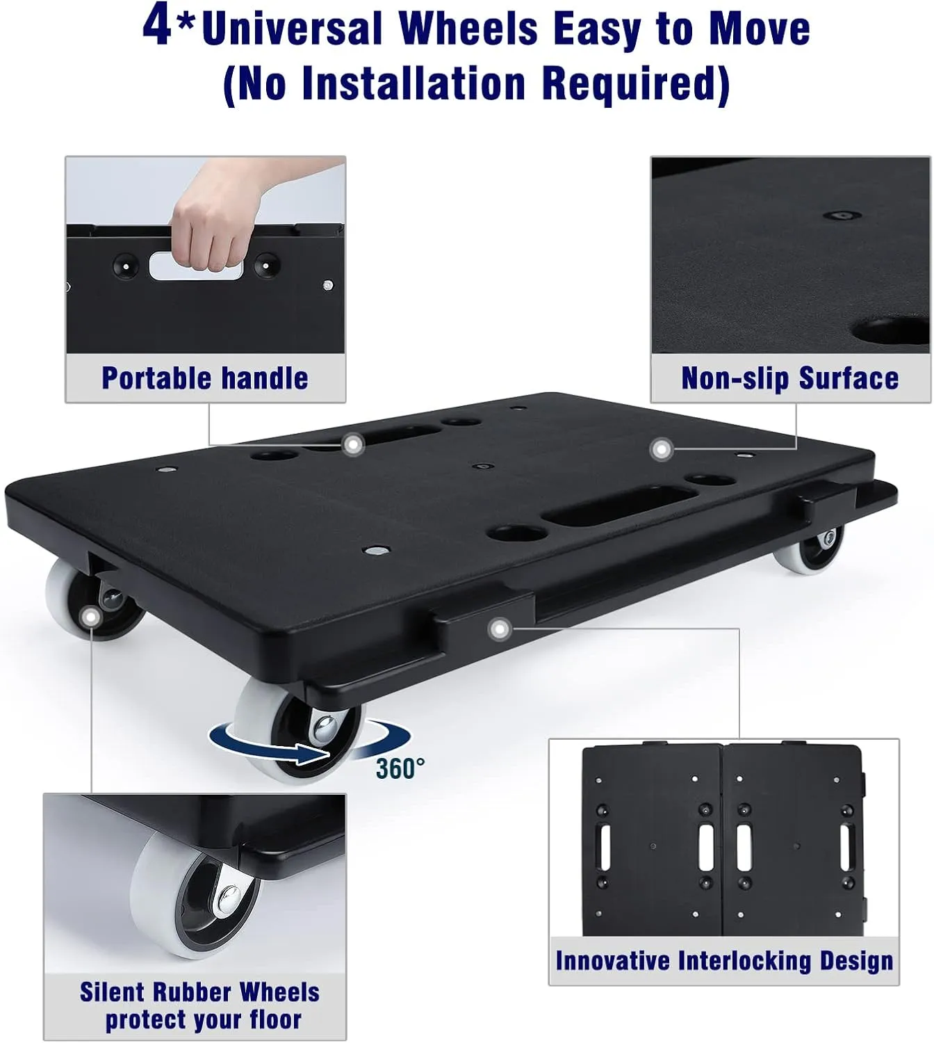 Furniture Dolly, 2 Pack Moving Dolly Connectable, 15.63 x 10.23 inch, 500 Lbs Capacity, Furniture Movers 4 Wheels Heavy Duty, Small Flat Dolly Cart, Portable and Light Dollies