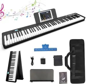 FVEREY Folding Piano Keyboard, 88 Key Semi Weighted Keyboards Electric Piano, Full Size Keyboard Portable Digital Piano with Sustain Pedal, Handbag, Bluetooth, USB MIDI for Beginner, Adult