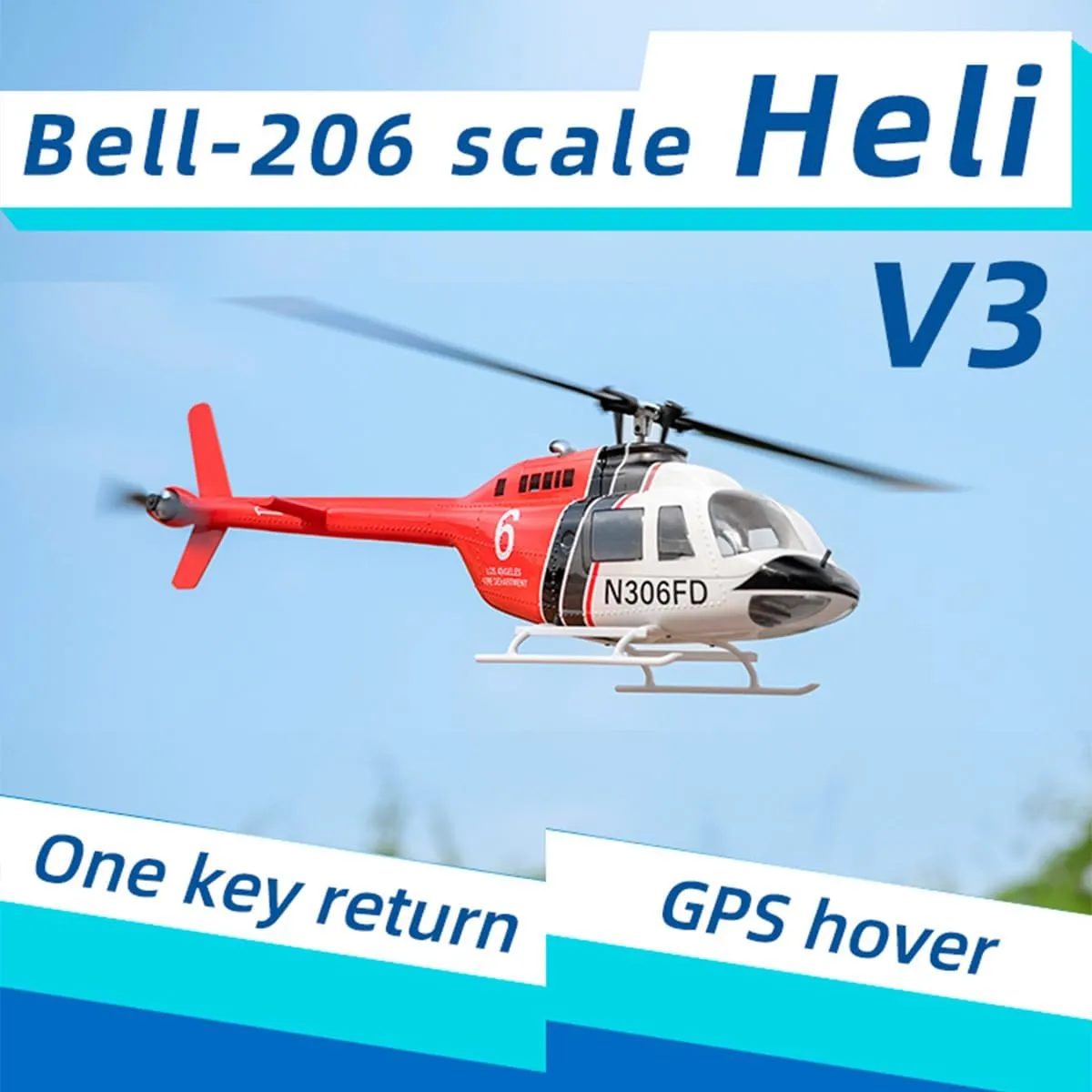 FW Bell-206-V3 RC Helicopter for Adults, 470-Class 2.4G 6CH Military Remote Control Helicopter with GPS Positioning H1 Flight Controller, Without Battery Transmitter -RNP