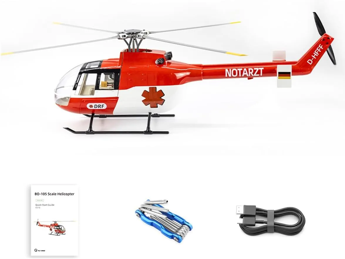 FW BO105 RC Helicopter for Adults, 470-Class 2.4G 6CH Military Remote Control Helicopter with GPS Positioning H1 Flight Controller, Without Battery Charger Transmitter -RTF
