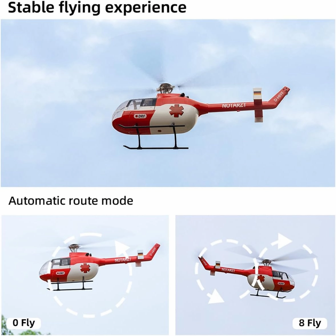 FW BO105 RC Helicopter for Adults, 470-Class 2.4G 6CH Military Remote Control Helicopter with GPS Positioning, H1 Flight Controller Adjustable Left/Right-Hand Control, Toy -RTF