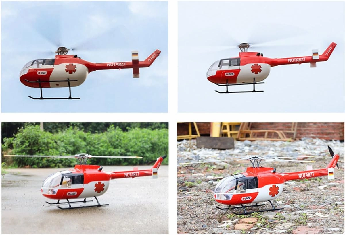 FW BO105 RC Helicopter for Adults, 470-Class 2.4G 6CH Military Remote Control Helicopter with GPS Positioning, H1 Flight Controller Adjustable Left/Right-Hand Control, Toy -RTF