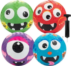 Gaga Ball 5 Inch Playground Balls with Air Pump (4 pk, Monsters)- Durable Rubber Balls Official Size for Dodgeball & Handball - Great for Outside Play, 4 Square & Game to Play at Kids Birthday Parties