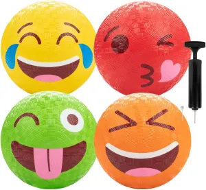 Gaga Ball 5 Inch Playground Balls with Air Pump (4 pk, Silly Faces)- Durable Rubber Balls Official Size for Dodgeball & Handball - Great for Outside Play, 4 Square & Game for Kids Birthday Parties