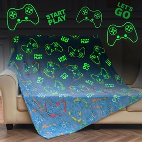 Gaming Blanket Glow in The Dark for Girls Boys - Gamer Room Decor for Night Light Up, Game Controller Throw Toy for Adult Kids, Soft Throw Blanket for Age 2-10 Year Old