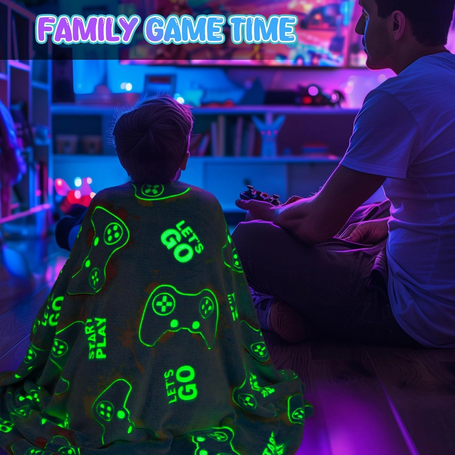 Gaming Blanket Glow in The Dark for Girls Boys - Gamer Room Decor for Night Light Up, Game Controller Throw Toy for Adult Kids, Soft Throw Blanket for Age 2-10 Year Old
