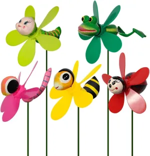 Garden Decor Pinwheels, 5-Pack Colorful 3D Lovely Insect Whirligigs Wind Spinners Outdoor Pinwheels for Yard and Garden Wind Spinners for Yard Lawn Decorations (5PCS Mix Set)