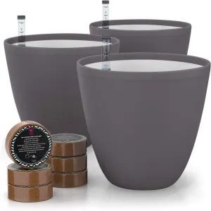 GARDENIX DECOR 7'' Self Watering planters for Indoor Plants - with Water Level Indicator for Flower Pot , Grow Tracking Tool - Coco Coir - Gray 3 Pack