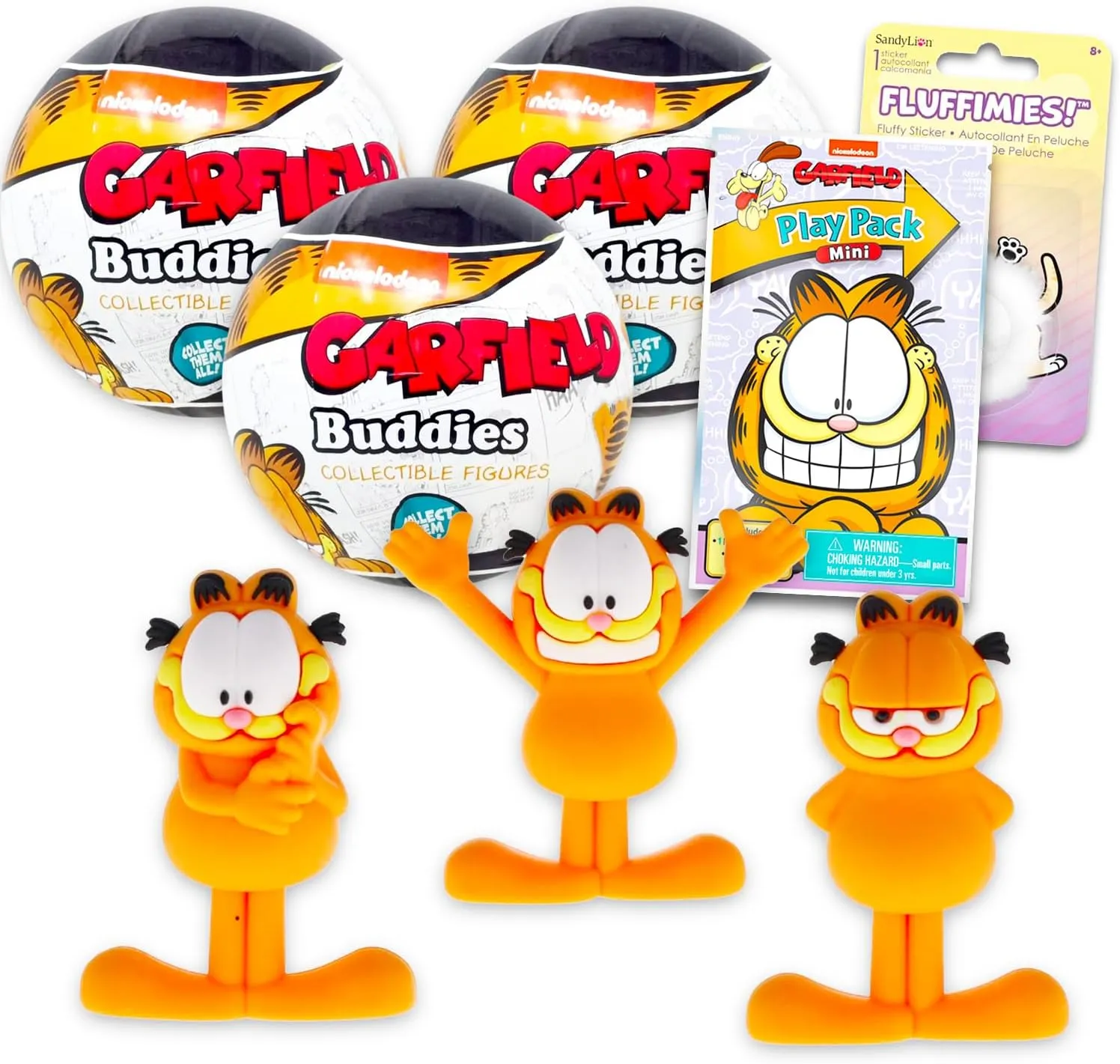 Garfield 3 Pack Blind Balls Set for Kids - Garfield Buddies Mystery Toys Bundle with Door Hanger | Blind Bag Capsule Kit for Boys, Girls
