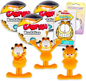 Garfield 3 Pack Blind Balls Set for Kids - Garfield Buddies Mystery Toys Bundle with Door Hanger | Blind Bag Capsule Kit for Boys, Girls