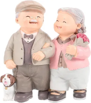 Garneck Old Man Granny Ornaments Old Couple Figurines Miniature Fairy Figures Grandparents Couple Cake Decorations Themed Party Desktop Decor Lovely Adornment Doll House Mature Elder Resin