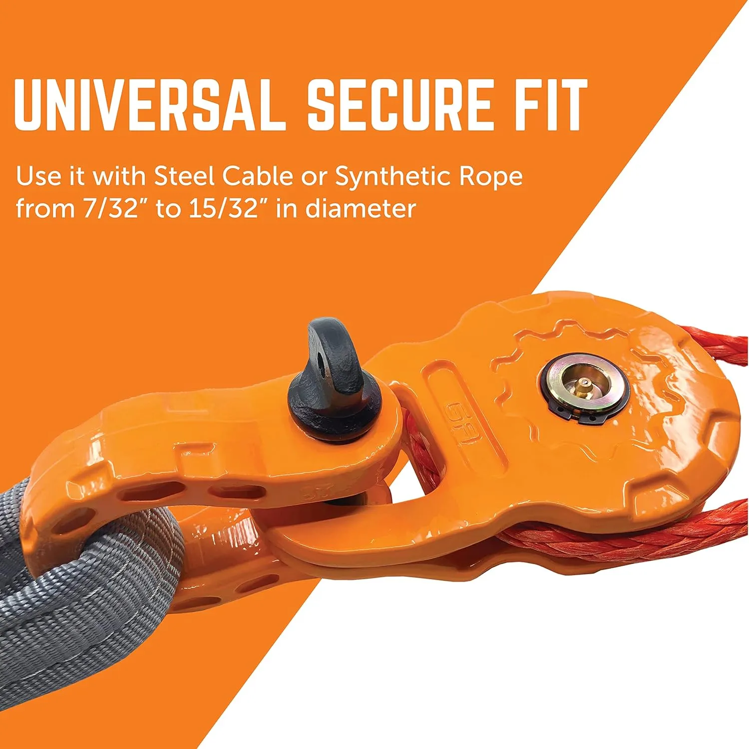 GearAmerica Mega Snatch Block Pulley, 25T (25,000 Lbs) Heavy Duty Winch Pulley for Synthetic Rope or Steel Cable, Double Winch Pulling Power, Off-Road Control Recovery Direction - 1 Pack, Orange