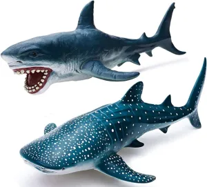 Gemini&Genius Great White Shark and Whale Shark Action Figure Set Soft Rubber Ocean Sea Animal Marine Animal Model Toys for Kids Swimming, Beach, Bath, Role Playing