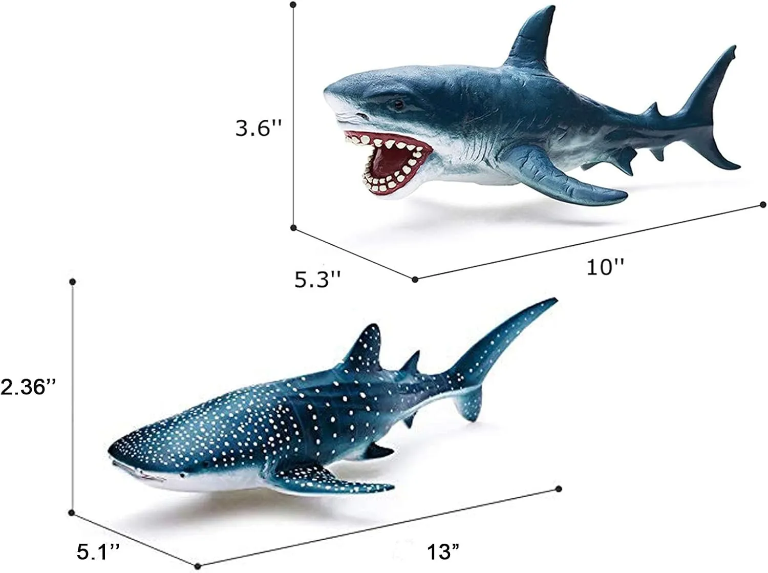 Gemini&Genius Great White Shark and Whale Shark Action Figure Set Soft Rubber Ocean Sea Animal Marine Animal Model Toys for Kids Swimming, Beach, Bath, Role Playing
