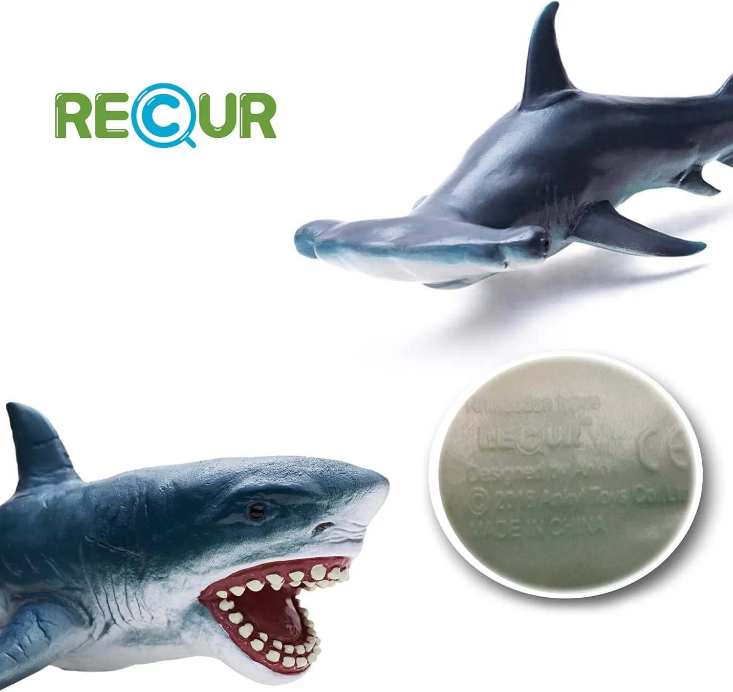 Gemini&Genius Great White Shark Hammerhead Shark Toy Set - Sea Animal Action Figure Ocean Model Toy Set -10 Inches Length -Educational, Role Play, Swim, Bath and Collectors for Kids