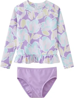 Girls Rash Guard 2-Piece Swimsuit Set Long Sleeve Bathing Suits with UPF 50  Sun Protection