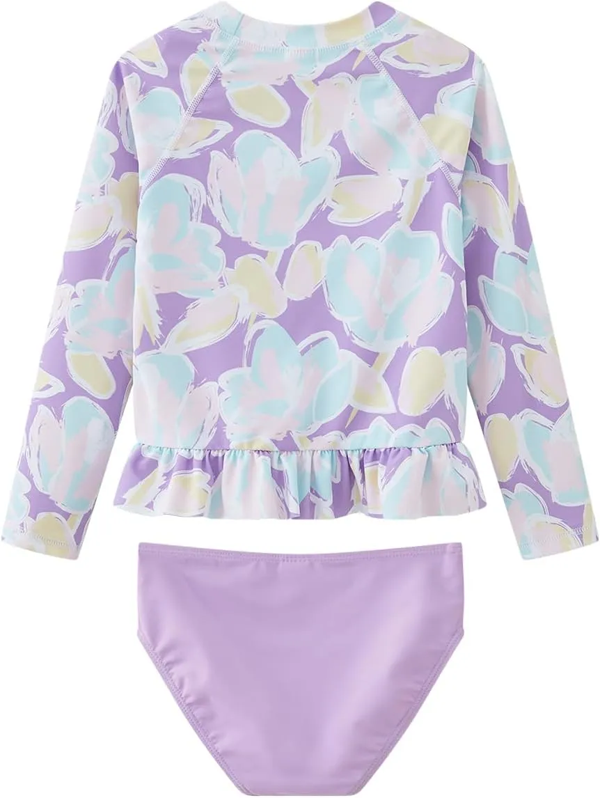 Girls Rash Guard 2-Piece Swimsuit Set Long Sleeve Bathing Suits with UPF 50  Sun Protection