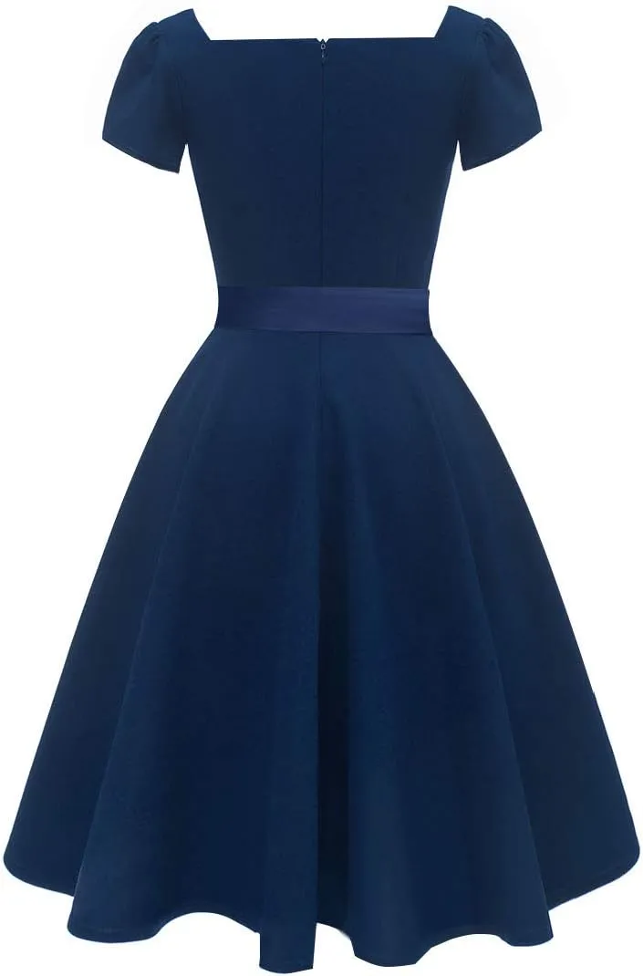 Girstunm Women's Classic Tea Dress Short Sleeve Swing Cocktail Party Dresses with Pockets