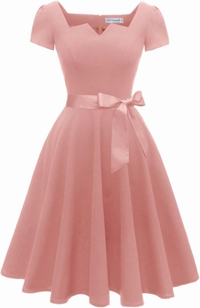 Girstunm Women's Classic Tea Dress Short Sleeve Swing Cocktail Party Dresses with Pockets