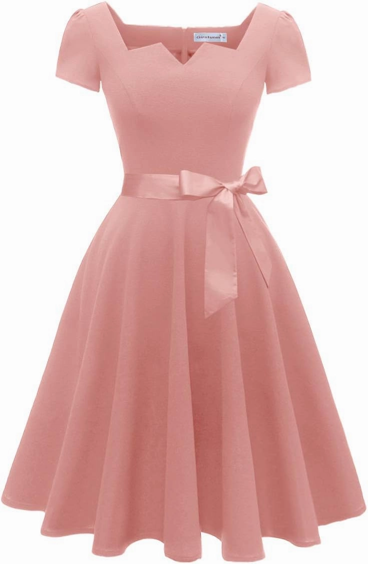 Girstunm Women's Classic Tea Dress Short Sleeve Swing Cocktail Party Dresses with Pockets