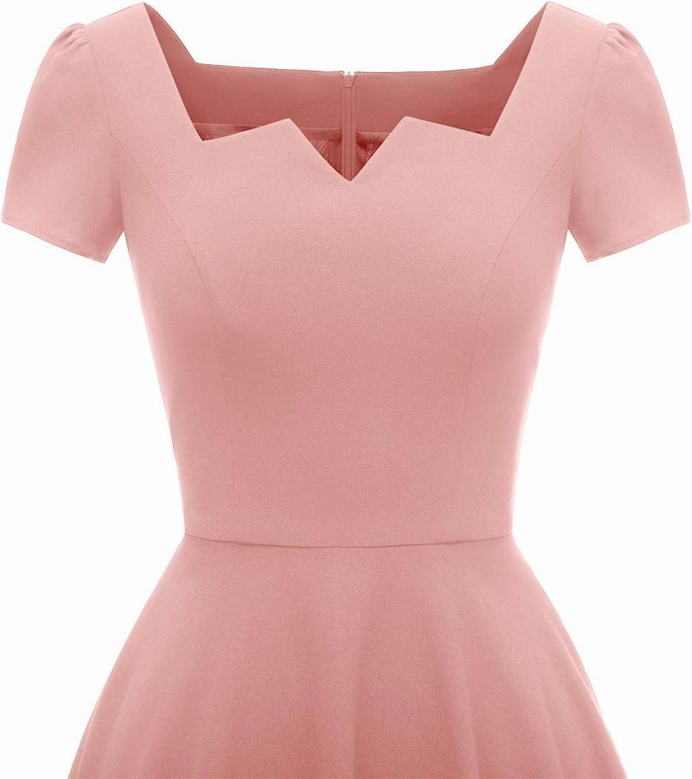 Girstunm Women's Classic Tea Dress Short Sleeve Swing Cocktail Party Dresses with Pockets